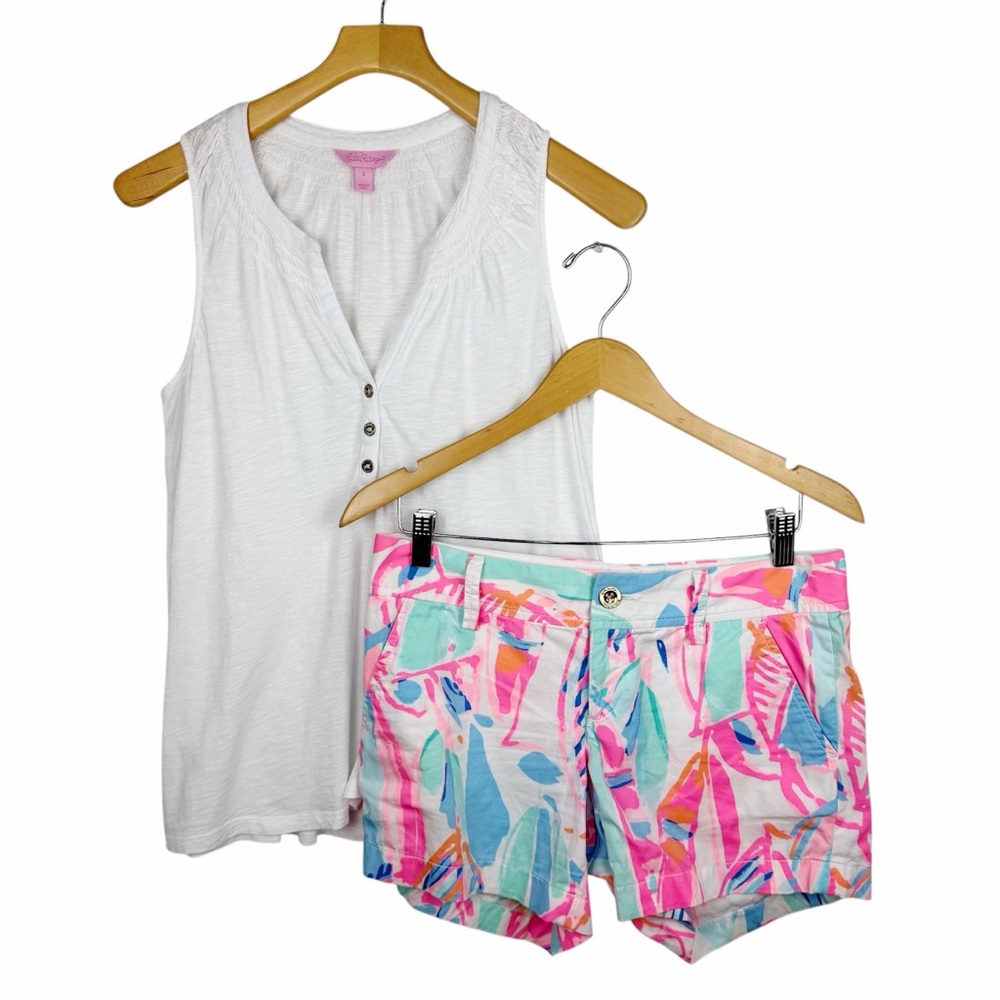 Lilly Pulitzer Callahan Out To Sea Shorts Size 2 Essie White Tank Size Small